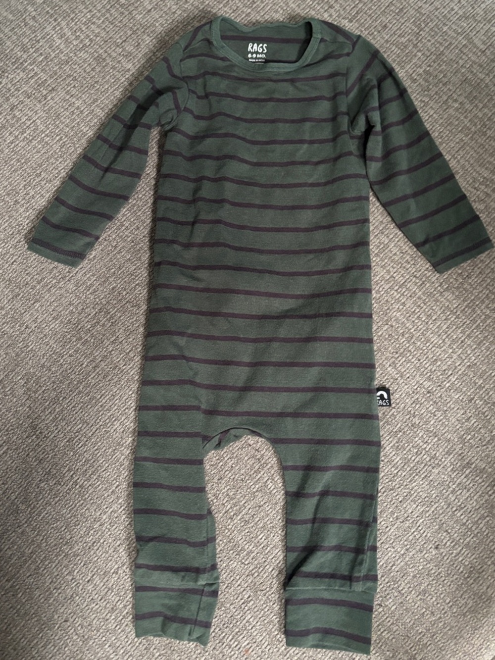 Kids Dark Green & Black Striped One-Piece Romper - Unbranded